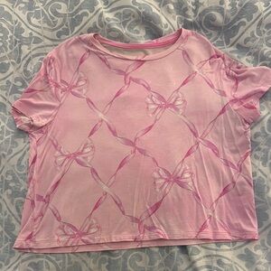 LoveShackFancy Dusty Rose Short Sleeve Tee with Diamond Pattern